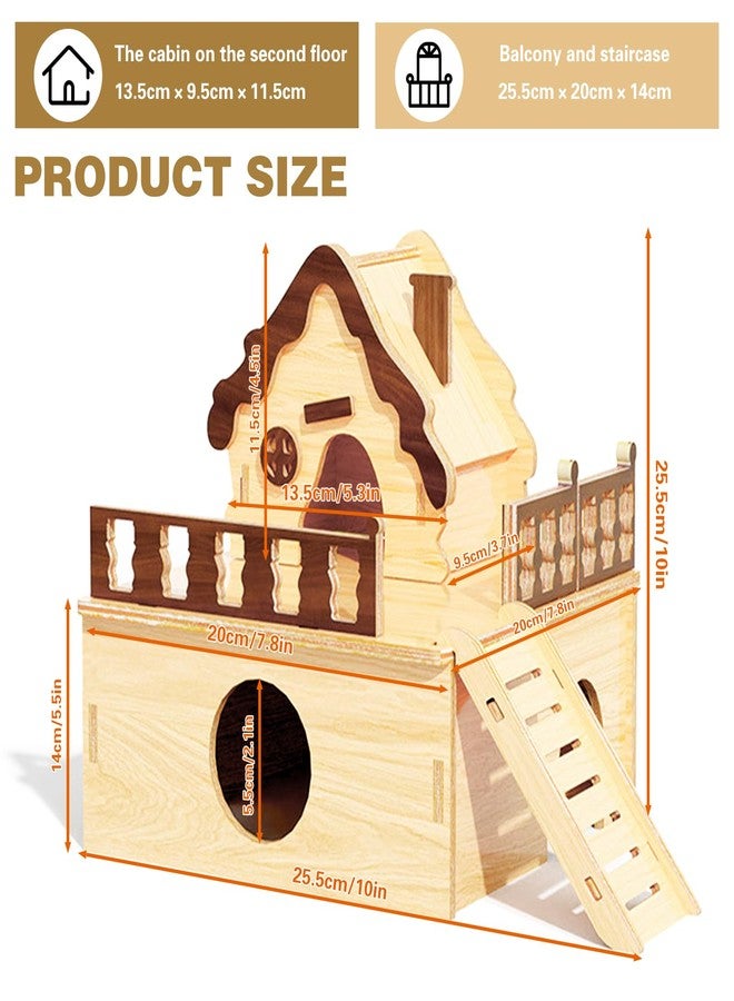 DINTSTYLE Wooden Hamster Platform and Dwarf Hamster House,Cute Syrian Hamster Tiny House Hideout,Large Balcony Lookout Holes,for Dwarf Gerbils and Mouse Mice Rat Other Small Animals(A) - Image 2